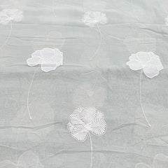 Bluish Grey Big Flower Applique Mul Chanderi Embroidery