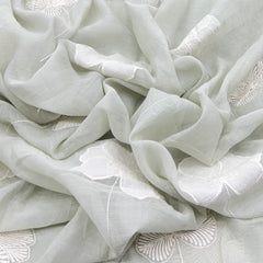 Bluish Grey Big Flower Applique Mul Chanderi Embroidery