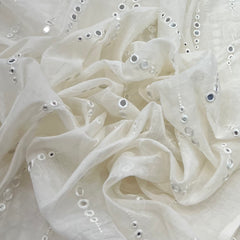 White Mirror Work Mul Chanderi Embroidery
