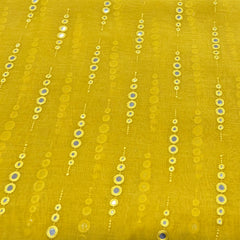 Yellow Mirror Work Mul Chanderi Embroidery