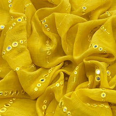 Yellow Mirror Work Mul Chanderi Embroidery