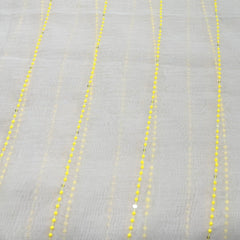 Off White and Yellow Thread Sequins Mul Chanderi Embroidery