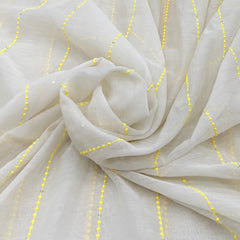 Off White and Yellow Thread Sequins Mul Chanderi Embroidery
