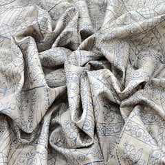 Natural Beige Blue Thread Tussar Silk Embroidery