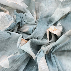 White Blue Floral Print Crush Cotton