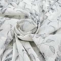 White Black Floral Print Crush Cotton