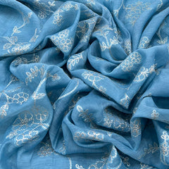 Bright Blue Floral Jal Zari Mul Chanderi Embroidery
