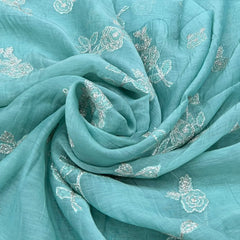 Sea Green Floral Butti Zari Mul Chanderi Embroidery