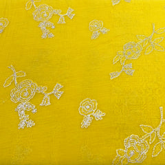Bright Yellow Floral Butti Zari Mul Chanderi Embroidery
