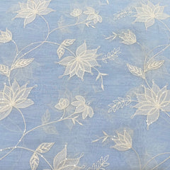Baby Blue Floral Jal Thread Sequins Mul Chanderi Embroidery
