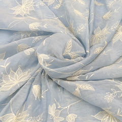 Baby Blue Floral Jal Thread Sequins Mul Chanderi Embroidery