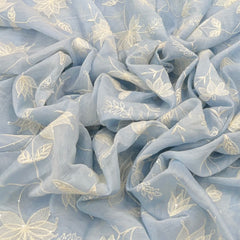 Baby Blue Floral Jal Thread Sequins Mul Chanderi Embroidery