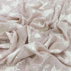 Light Onion Pink Floral Jal Thread Sequins Mul Chanderi Embroidery