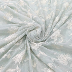 Light Mint Green Floral Jal Thread Sequins Mul Chanderi Embroidery