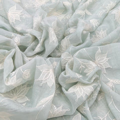 Light Mint Green Floral Jal Thread Sequins Mul Chanderi Embroidery