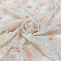 Off White Multicolor Floral Jal Thread Sequins Mul Chanderi Embroidery