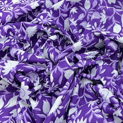Purple White Floral Printed Cotton