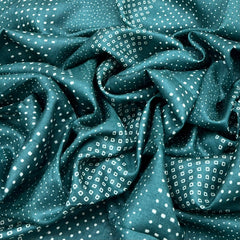 Teal Green Diamond Dot Printed Tussar Silk