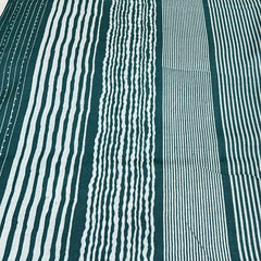 Teal Green Stripes Dot Printed Tussar Silk