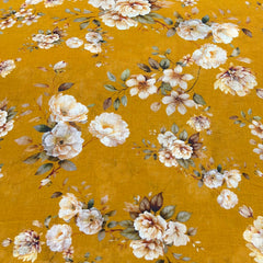 Mustard Yellow Floral Printed Gauge Linen