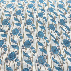 Off White and Blue Floral Overall Printed Chanderi