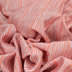 Peach Off White Stripes Printed Chanderi