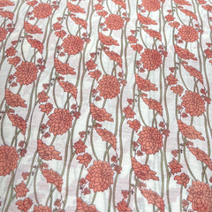 Off White and Peach Floral Overall Printed Chanderi