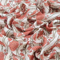 Off White and Peach Floral Overall Printed Chanderi