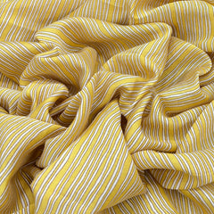 Yellow Off White Stripes Printed Chanderi