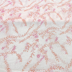 Peach Pink Floral Overall Printed Chanderi