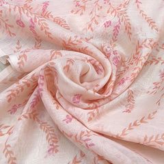 Peach Pink Floral Overall Printed Chanderi