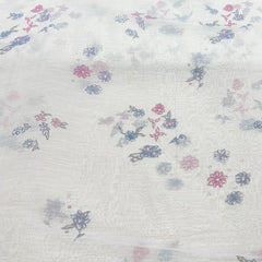 Off White Blue Pink Floral Butti Printed Chanderi