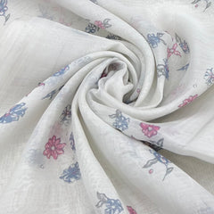 Off White Blue Pink Floral Butti Printed Chanderi