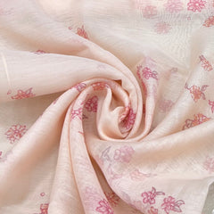 Peach Pink Floral Butti Printed Chanderi