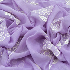 Lavender Floral Applique Mul Chanderi Embroidery