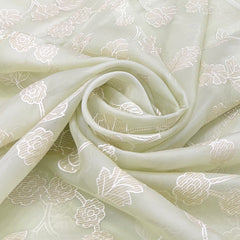 Light Mint Green Floral Jal Applique Organza Embroidery