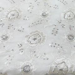 White Floral Butti Pearl Cutdana Georgette Embroidery