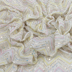 White Multicolor Zig Zag Pearl Cutdana Georgette Embroidery