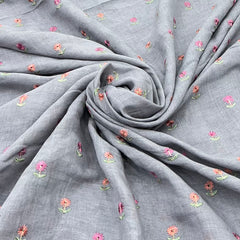 Grey Multicolor Floral Butti Sequins and Thread Linen Embroidery