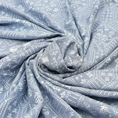Grey Blue Thread Slub Silk Embroidery
