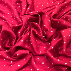Red Sequins Butti Slub Silk Embroidery