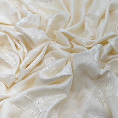 Off White Floral Geometric Slub Silk Embroidery