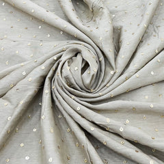 Grey Sequins Butti Slub Silk Embroidery