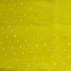 Lime Green Sequins Butti Slub Silk Embroidery