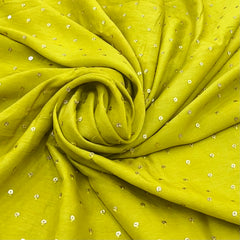 Lime Green Sequins Butti Slub Silk Embroidery