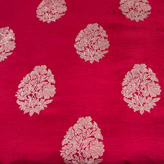 Red Flower Butti Slub Silk Embroidery