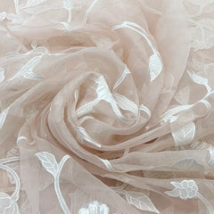Light Peach Floral Jal Applique Organza Embroidery