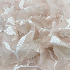 Light Peach Floral Jal Applique Organza Embroidery