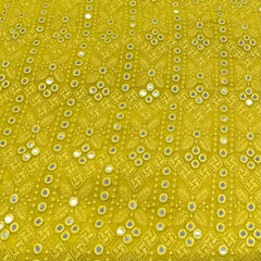 Yellow Thread and Mirrorwork Georgette Embroidery