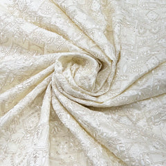 Off White Geometric Floral Sequins Thread Raw Silk Embroidery